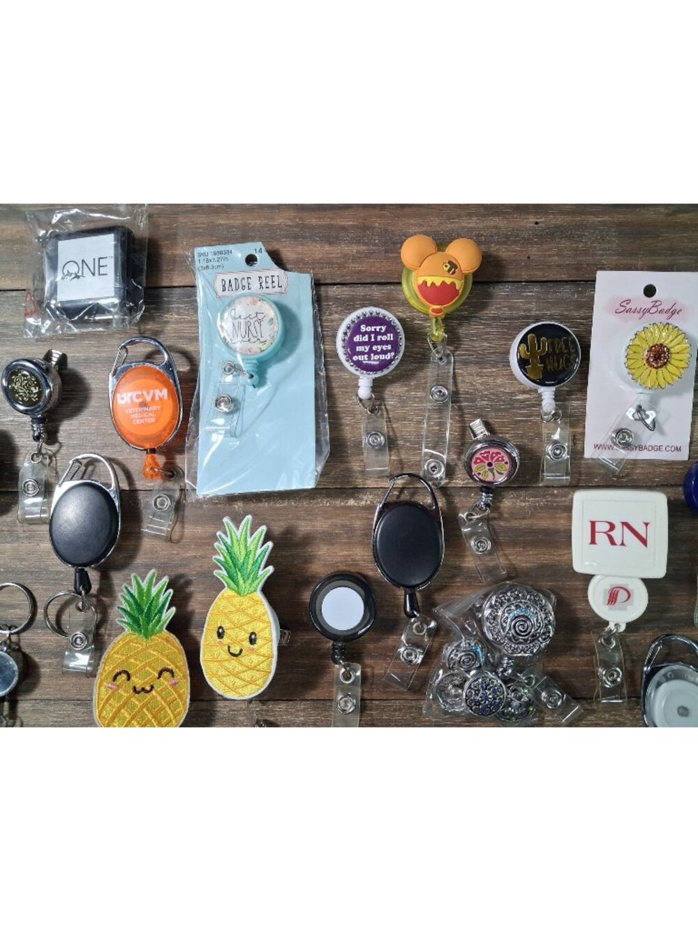 ID Badge Holder Lot Random Pullies Pineapple Pooh Michey Ears Silver Tone Other